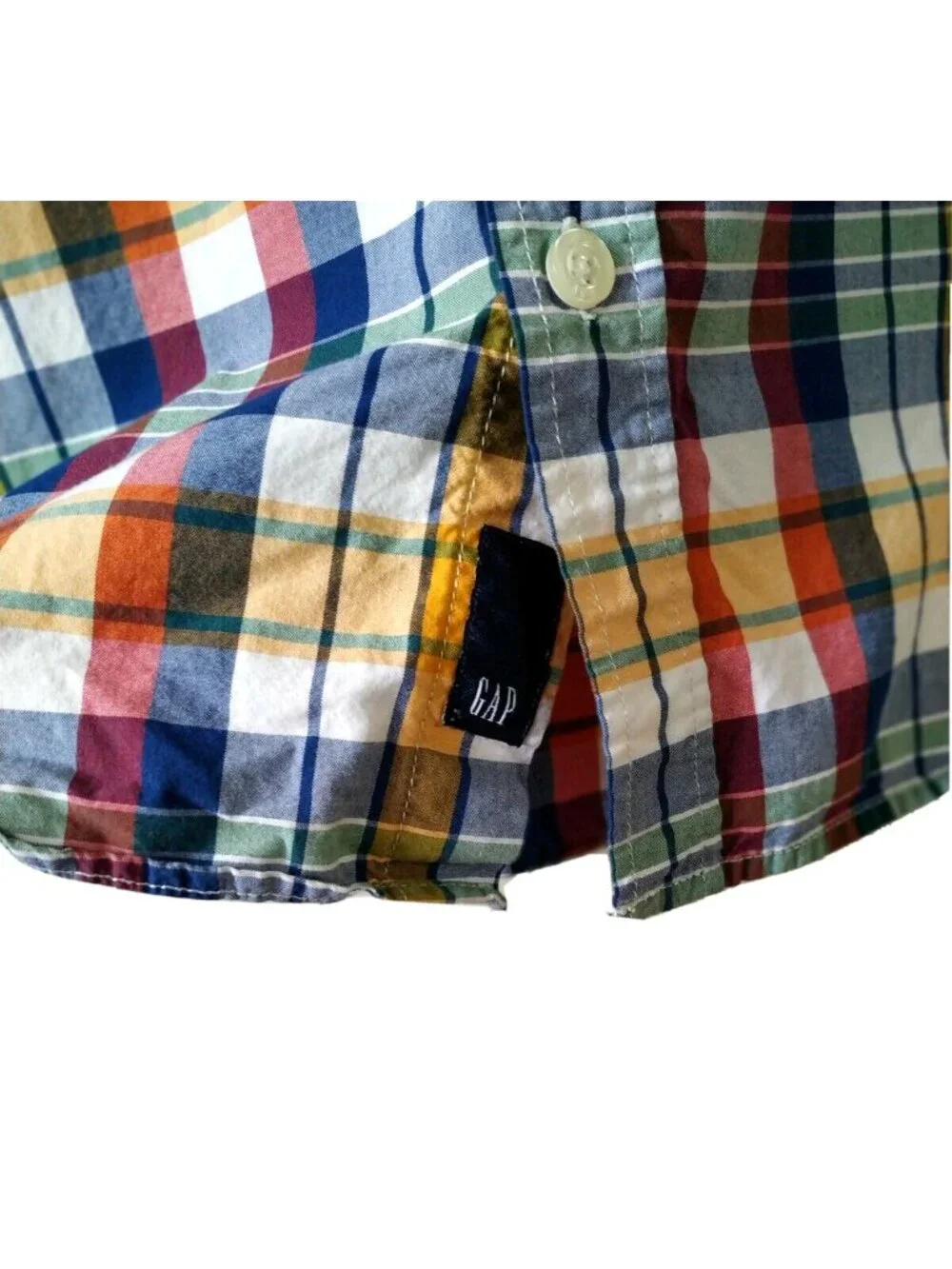 GAP Kids Boys Plaid Shirt Sz S Small  Roll tab Button Down Top Yellow blue red